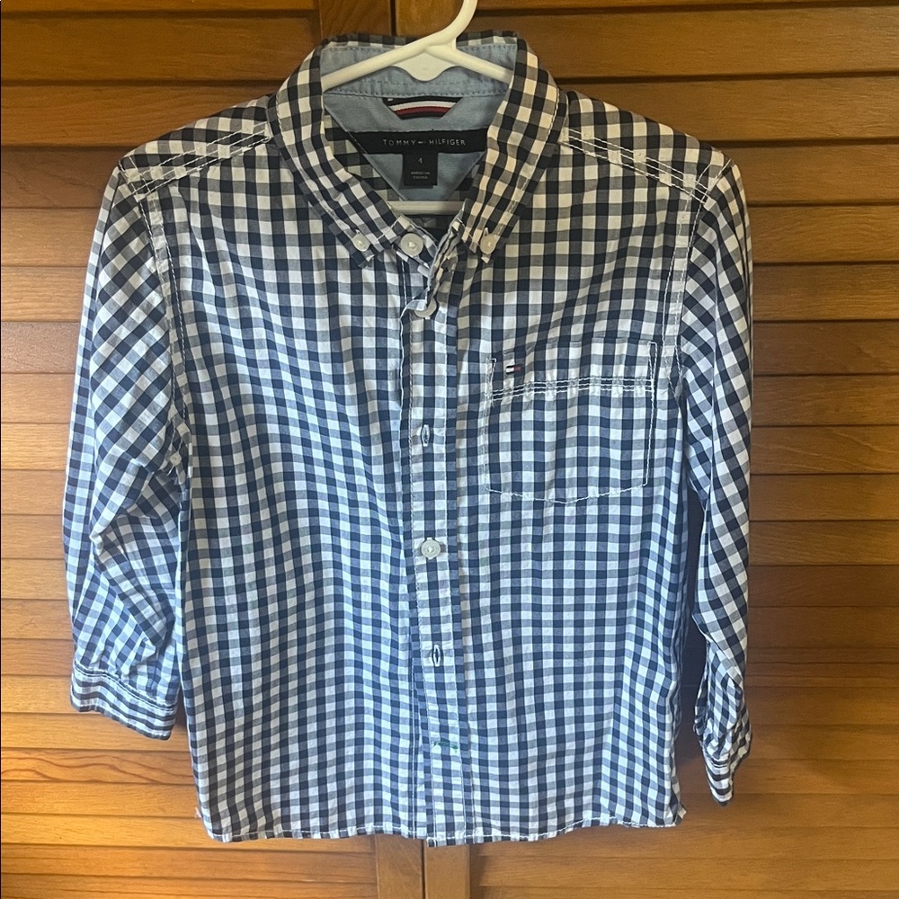 Tommy Hilfiger Kids Size 4 Navy and White Plaid Shirt.  Great condition.